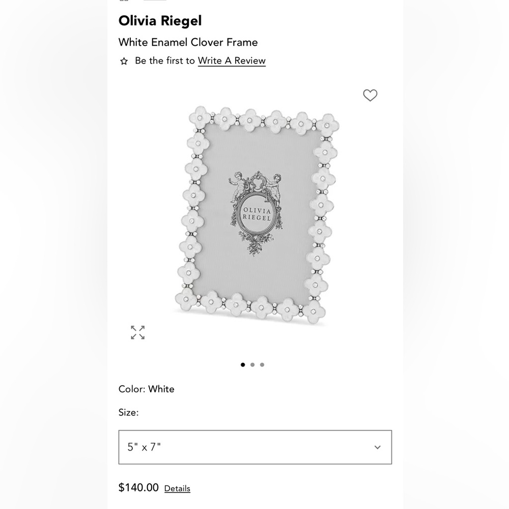 NWT Olivia Riegel White Enamel Clover Picture Frame